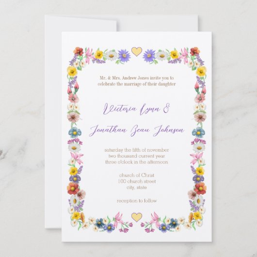 イエローエレガンスフローラワイルドフラワー開花結婚ズ 招待状 (正面)