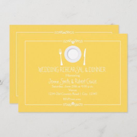 イエローエレガントウェディングリハーサルディナー招待状 招待状 (正面/裏面)