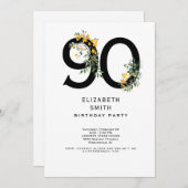 イエローエレガントフローラ90th誕生日パーティー 招待状 (正面/裏面)