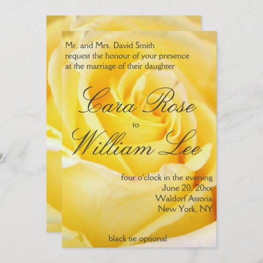 イエローエレガントローズ結婚式招待状 招待状 (正面/裏面)
