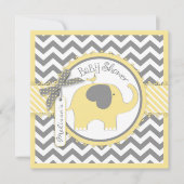 イエローエレファントとシェブロンプリントベビーシャワー 招待状 (正面)