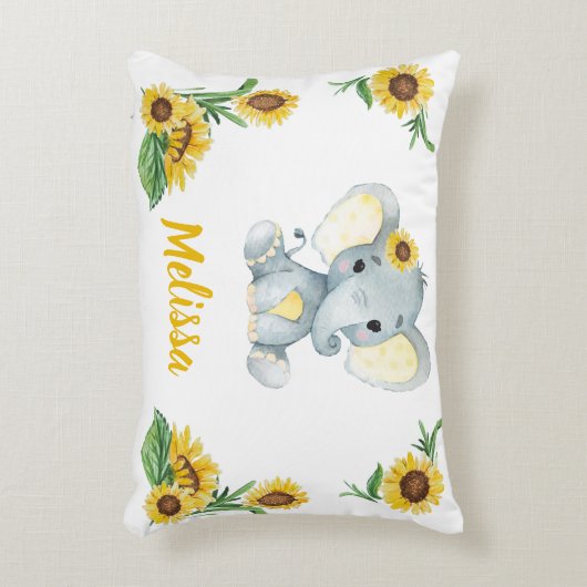 イエローエレファントガール名前をカスタムする枕 アクセントクッション (正面(垂直))
