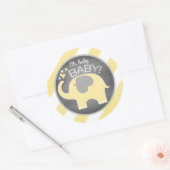 イエローエレファントダイアゴナルストライプベビーシャワー ラウンドシール (封筒)