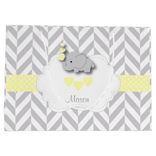 イエローエレファントデザイン-男の赤ちゃんシャワー ラージペーパーバッグ (裏面)