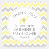 イエローエレファントニュートラル性別ベビーシャワーの好意 スクエアシール (正面)