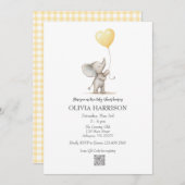 イエローエレファントバルーン赤ちゃんシャワー招待状 招待状 (正面/裏面)