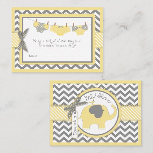 イエローエレファントバードとおむつラッフルチケット エンクロージャーカード (正面/裏面)