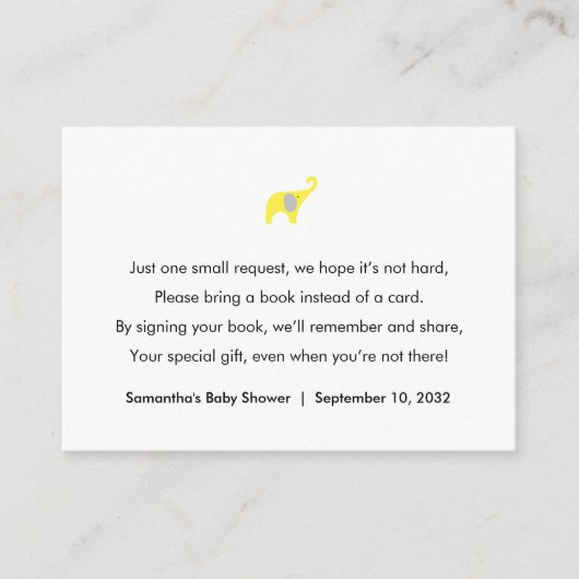 イエローエレファントブックのリクエスト/ベビー用ブック エンクロージャーカード (正面)