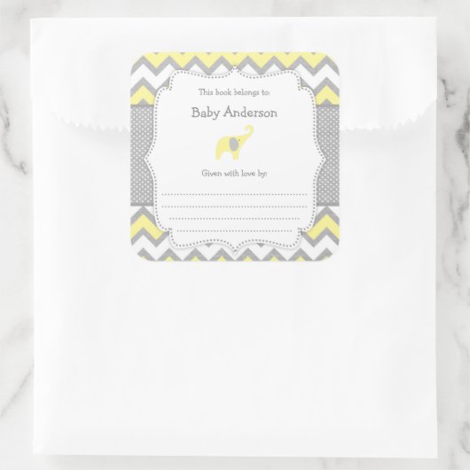 イエローエレファントベビーシャワー蔵書票ブックシール スクエアシール (バッグ)