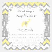 イエローエレファントベビーシャワー蔵書票ブックシール スクエアシール (正面)