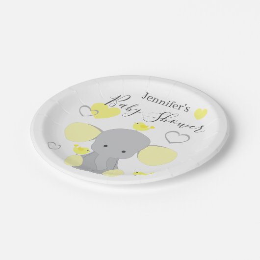 イエローエレファントボーイ女の子ベビーシャワーパーティー ペーパープレート (アングル)
