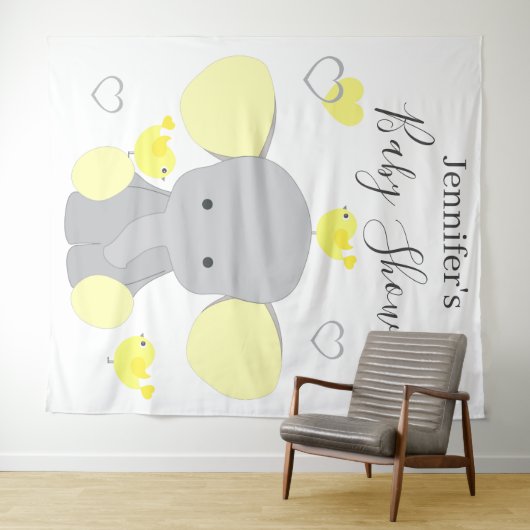 イエローエレファントボーイ女の子ベビーシャワー背景 タペストリー (インサイチュ(横))