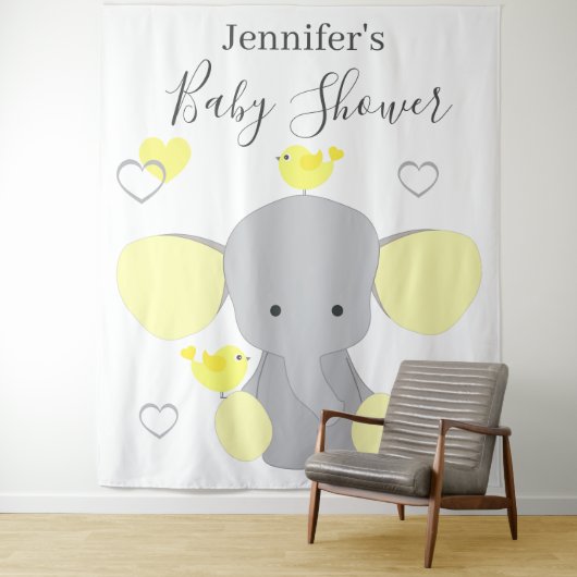 イエローエレファントボーイ女の子ベビーシャワー背景 タペストリー (インサイチュ)