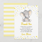 イエローエレファント1歳の誕生日パーティーリトルピーナッツ サンキューカード (正面/裏面)