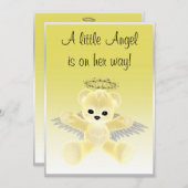 イエローエンジェルテディベアベイビーシャワー 招待状 (正面/裏面)