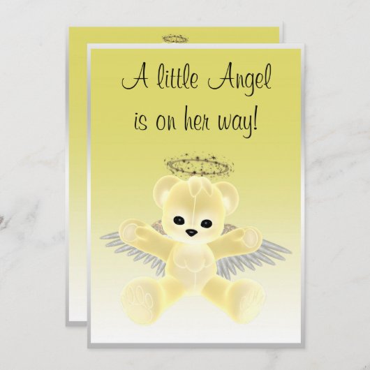 イエローエンジェルテディベアベイビーシャワー 招待状 (正面/裏面)