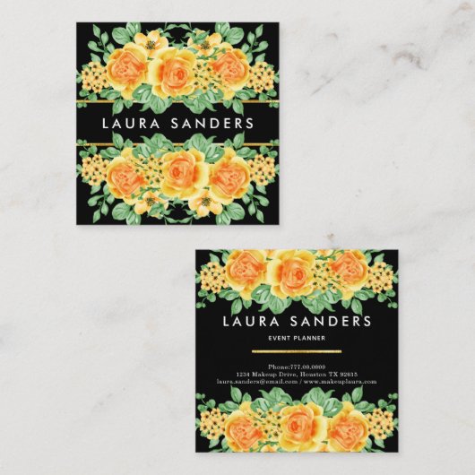 イエローオエレガントレンジバラフラワーイベントプランナー スクエア名刺 (正面/裏面)