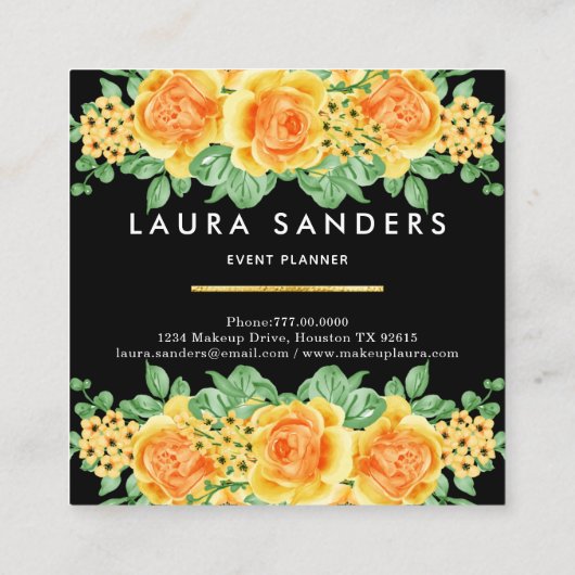 イエローオエレガントレンジバラフラワーイベントプランナー スクエア名刺 (裏面)