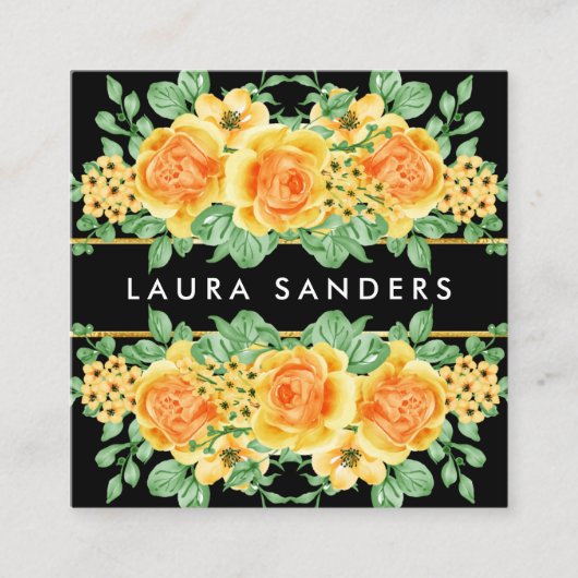 イエローオエレガントレンジバラフラワーイベントプランナー スクエア名刺 (正面)