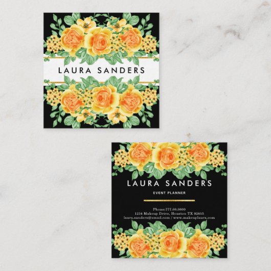 イエローオエレガントレンジバラフラワーイベントプランナー スクエア名刺 (正面/裏面)