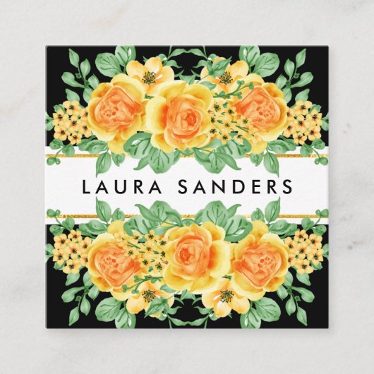 イエローオエレガントレンジバラフラワーイベントプランナー スクエア名刺 (正面)
