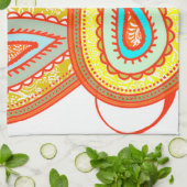 イエローオモダンレンジアクアミントペイズリーギフト キッチンタオル (折り畳み)