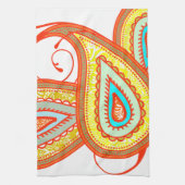 イエローオモダンレンジアクアミントペイズリーギフト キッチンタオル (縦)