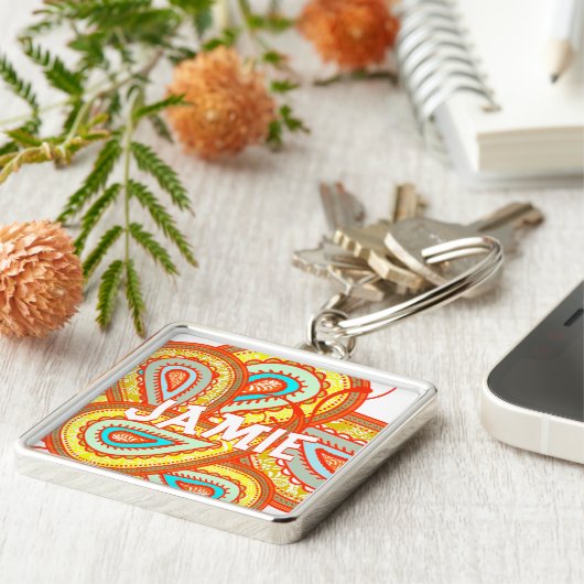 イエローオモダンレンジアクアミントペイズリーギフト キーホルダー (側面)