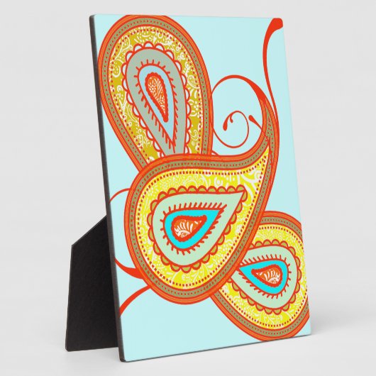 イエローオモダンレンジアクアミントペイズリーギフト フォトプラーク (側面)