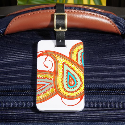 イエローオモダンレンジアクアミントペイズリーギフト ラゲッジタグ (正面インサイチュ2)