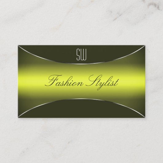 イエローオリーブグリーン(銀とモノグラム付き) 名刺 (正面)