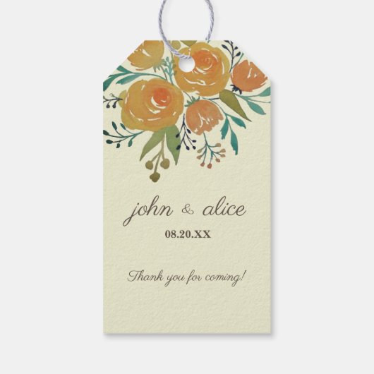 イエローオレンジとクリーム結婚フローラありがとう ギフトタグ (裏面)