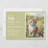 イエローオレンジの子猫愛好家75歳の誕生日 招待状 (正面)