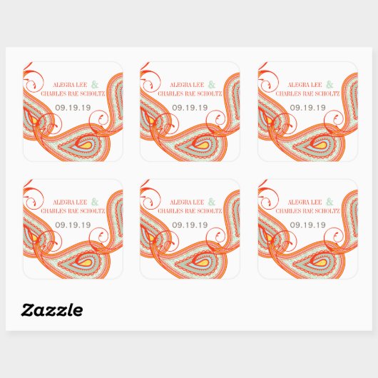 イエローオレンジアクアミント柿ペイズリー結婚ズ スクエアシール (シート)