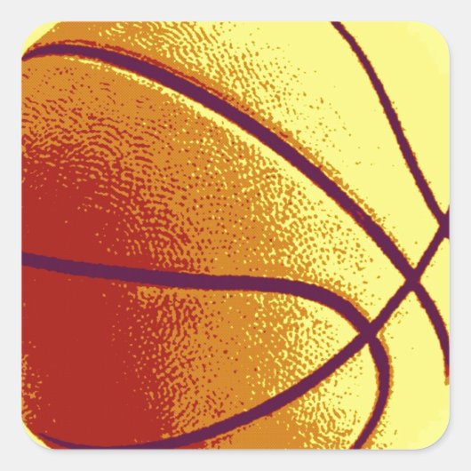 イエローオレンジアポップ・アートのートバスケットボール スクエアシール (正面)