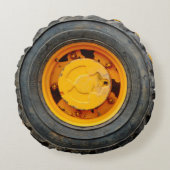 イエローオレンジアンティーク車フラットタイヤ ラウンドクッション (正面)