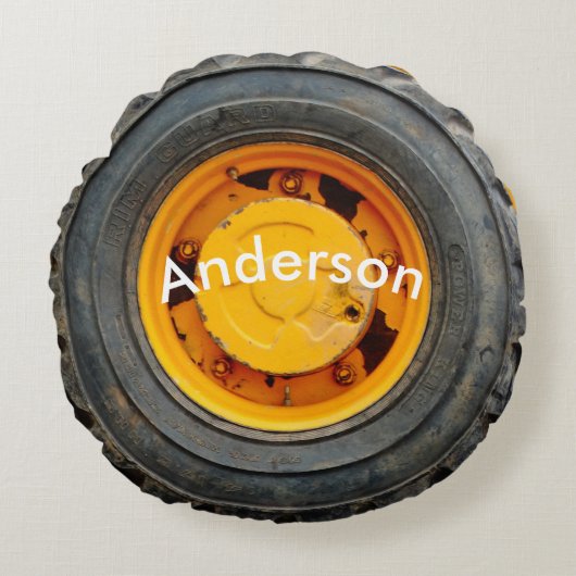 イエローオレンジアンティーク車フラットタイヤ ラウンドクッション (正面)