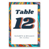 イエローオレンジウェーモダンブレトロGroovy結婚の テーブルナンバー (正面)