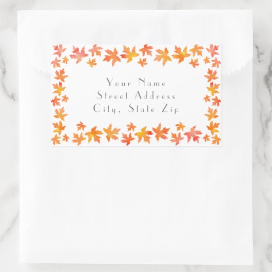 イエローオレンジウォーターカラーメープル葉ズガーランド 長方形シール (バッグ)