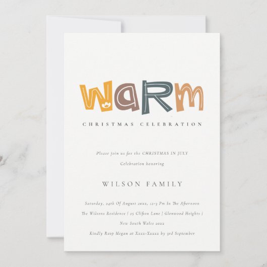 イエローオレンジウォームクリスマスin 7月パーティー招待状 シーズンカード (正面)