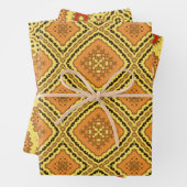 イエローオレンジエスニックボーホ幾何学模様 ラッピングペーパーシート (インサイチュ)