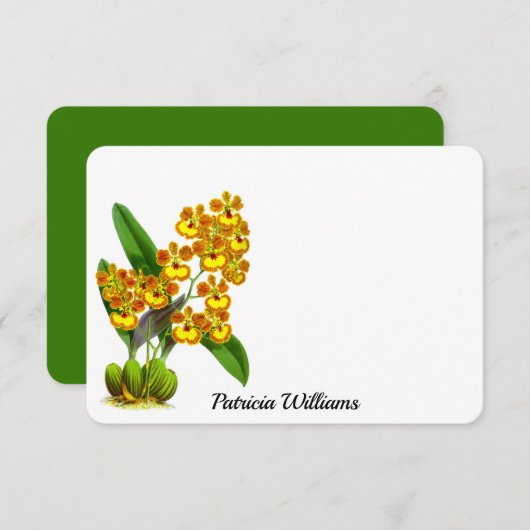 イエローオレンジオーキッドフラワーノートカパーソナライズされたード ノートカード (正面/裏面)