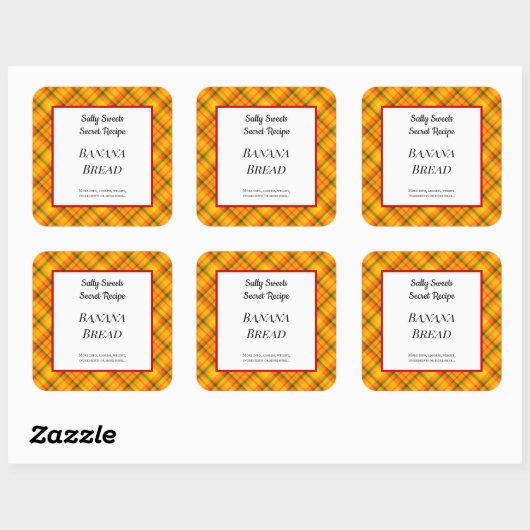 イエローオレンジギンガムプレイドカスタムベーキングシール スクエアシール (シート)