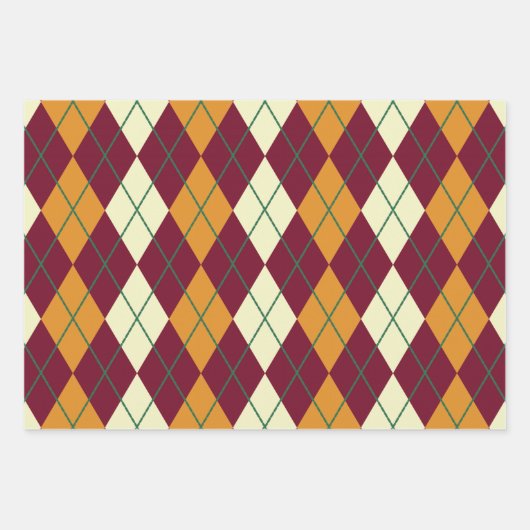 イエローオレンジグリーンアーガイルメリークリスマスギフト ラッピングペーパーシート (正面3)