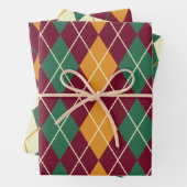 イエローオレンジグリーンアーガイルメリークリスマスギフト ラッピングペーパーシート (インサイチュ)