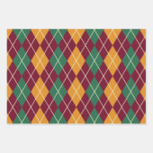 イエローオレンジグリーンアーガイルメリークリスマスギフト ラッピングペーパーシート (正面)