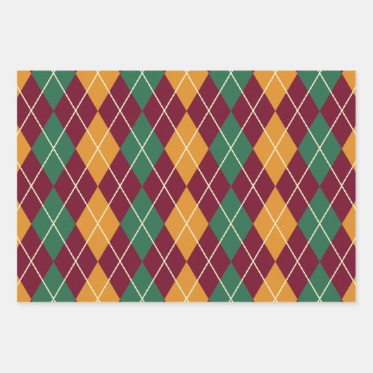 イエローオレンジグリーンアーガイルメリークリスマスギフト ラッピングペーパーシート (正面)