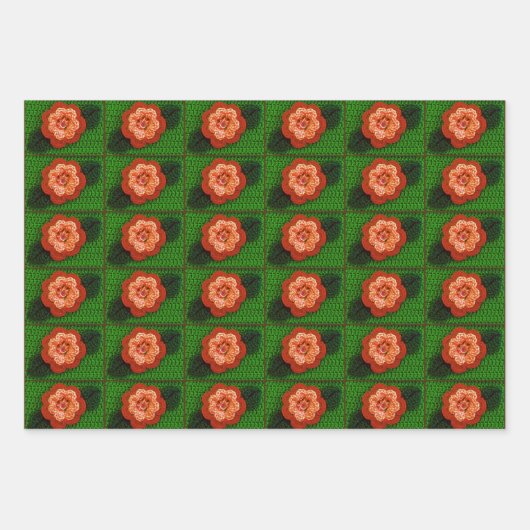 イエローオレンジグリーンフローラアーティザンクロシェプリント ラッピングペーパーシート (正面3)