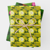 イエローオレンジグリーンフローラアーティザンクロシェプリント ラッピングペーパーシート (インサイチュ)