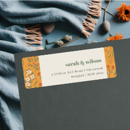 イエローオレンジグルービーレトロアーチフローラアドレス ラベル